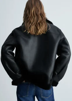 MANGO Płaszcze|Kurtki*Kurtka ze sztucznej skóry z kożuszkiem