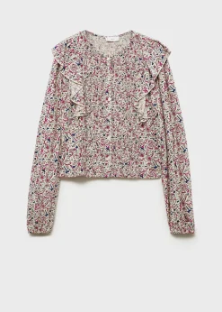 MANGO Koszule I Bluzki*Marszczona bluzka z falbaniastym rękawem