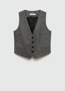 MANGO Kamizelki*Melanżowa kamizelka garniturowa z wełny