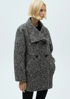 MANGO Płaszcze*Melanżowy płaszcz dwurzędowy