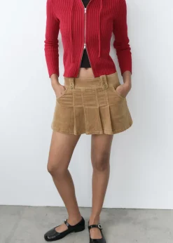 MANGO Spódnice*Minispódniczka z zakładkami ze sztruksu