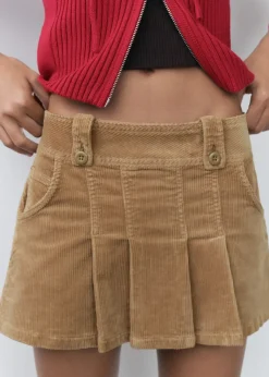 MANGO Spódnice*Minispódniczka z zakładkami ze sztruksu