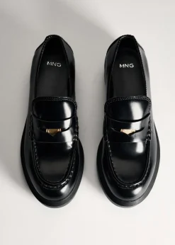 MANGO Buty*Mokasyny skórzane z metalowym elementem