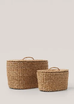 MANGO Kosze Do Sypialni|Kosze Do Salonu*Owalny koszyk z naturalnych włókien 16 x 29 cm