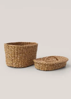 MANGO Kosze Do Sypialni|Kosze Do Salonu*Owalny koszyk z naturalnych włókien 16 x 29 cm