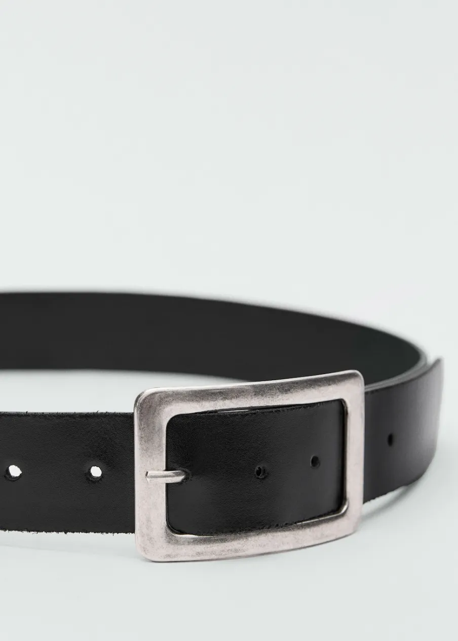 MANGO Paski|Akcesoria Skórzane*Pasek skórzany z kwadratową klamrą