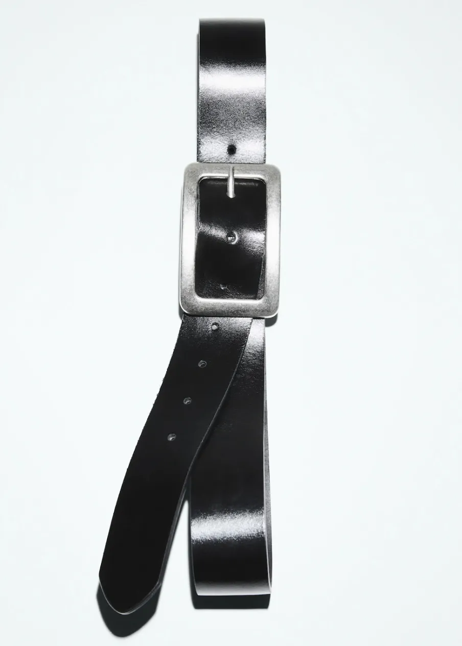 MANGO Paski|Akcesoria Skórzane*Pasek skórzany z kwadratową klamrą