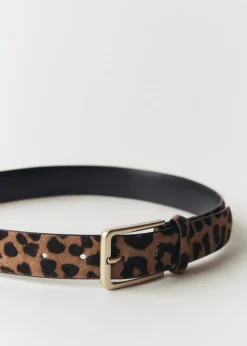 MANGO Paski|Akcesoria Skórzane*Pasek skórzany z włosiem w lamparcie cętki