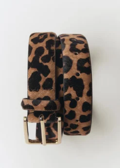 MANGO Paski|Akcesoria Skórzane*Pasek skórzany z włosiem w lamparcie cętki