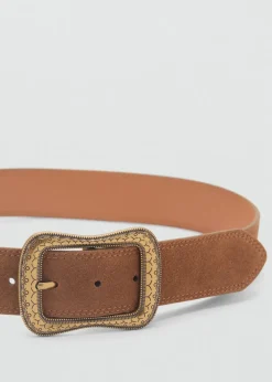 MANGO Paski|Akcesoria Skórzane*Pasek z dwoiny z grawerowaną sprzączką