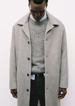 MANGO Płaszcze*Płaszcz regular fit z wełny w jodełkę