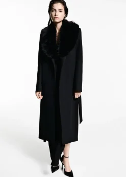 MANGO Płaszcze*Płaszcz z wełny manteco z odpinanym futrzanym kołnierzem