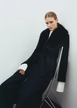 MANGO Płaszcze*Płaszcz z wełny manteco z odpinanym futrzanym kołnierzem