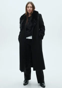 MANGO Płaszcze*Płaszcz z wełny manteco z odpinanym futrzanym kołnierzem