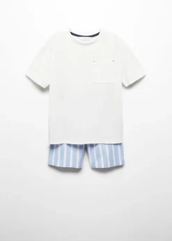 Dzieci MANGO Piżamy*Piżama bawełniana w paski z krótkimi nogawkami