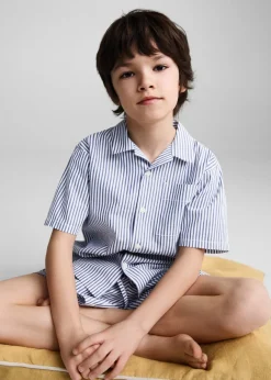 Dzieci MANGO Piżamy*Piżama bawełniana w paski z krótkimi nogawkami