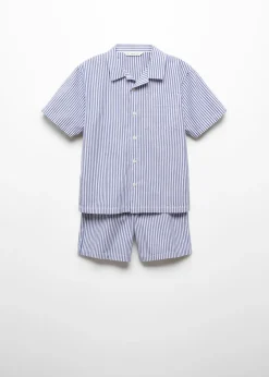 Dzieci MANGO Piżamy*Piżama bawełniana w paski z krótkimi nogawkami