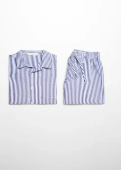 Dzieci MANGO Piżamy*Piżama bawełniana w paski z krótkimi nogawkami