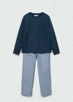 Dzieci MANGO Piżamy*Piżama bawełniana w paski z długimi nogawkami