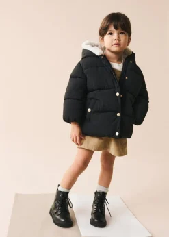 Dzieci MANGO Płaszcze*Pikowana kurtka puchowa z kapturem z futerkiem