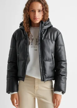MANGO Płaszcze I Kurtki*Pikowana kurtka puchowa z imitacji skóry