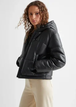 MANGO Płaszcze I Kurtki*Pikowana kurtka puchowa z imitacji skóry
