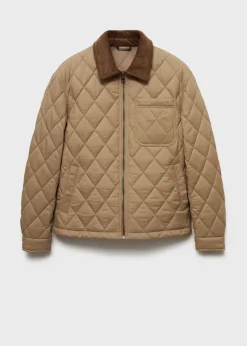 MANGO Kurtki I Koszule Wierzchnie*Pikowana kurtka ze sztruksowym kołnierzem