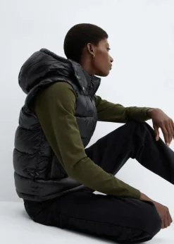 MANGO Kurtki|Kamizelki*Pikowana nieprzemakalna kamizelka z kapturem