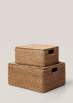 MANGO Kosze Do Sypialni|Kosze Do Salonu*Pleciony koszyk z uchwytami 35 x 25 cm