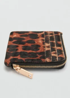 MANGO Galanteria Skórzana|Akcesoria Skórzane*Portmonetka ze skóry z włosiem w panterkę