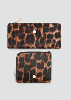 MANGO Galanteria Skórzana|Akcesoria Skórzane*Portmonetka ze skóry z włosiem w panterkę
