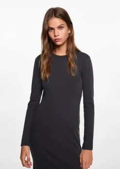 MANGO Sukienki I Kombinezony*Prążkowana sukienka z rozcięciem