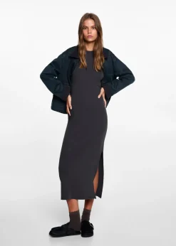 MANGO Sukienki I Kombinezony*Prążkowana sukienka z rozcięciem