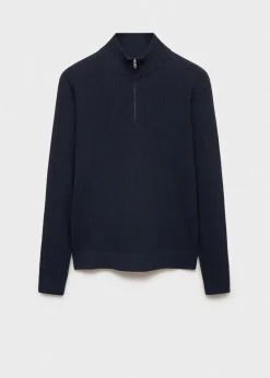 MANGO Kardigany I Swetry*Prążkowany sweter z kołnierzem i zapięciem na zamek