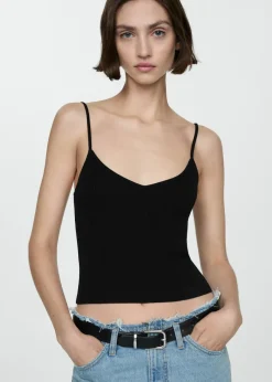 MANGO Topy*Prążkowany top na cienkich ramiączkach