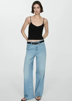 MANGO Topy*Prążkowany top na cienkich ramiączkach