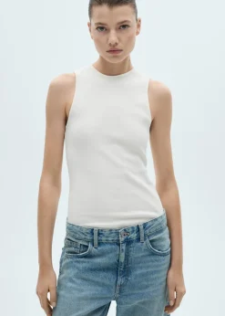 MANGO Topy*Prążkowany top z bawełny