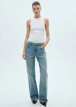 MANGO Topy*Prążkowany top z bawełny