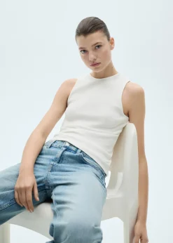 MANGO Topy*Prążkowany top z bawełny