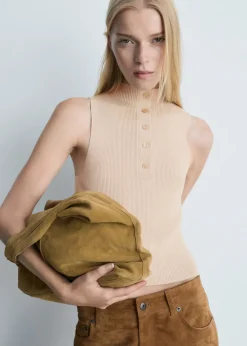 MANGO Topy*Prążkowany top z guzikami