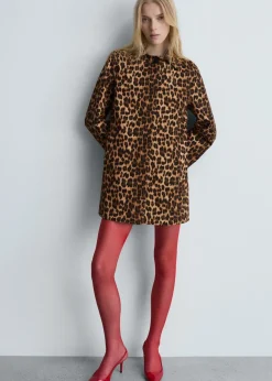 MANGO Płaszcze*Prosty płaszcz w panterkę