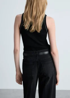 MANGO Topy*Ribbed top with contrasting trim