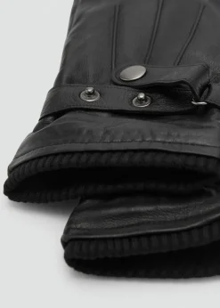 MANGO Skóra|Szaliki, Czapki I Rękawiczki*Rękawiczki z 100% skóry z regulowanym paskiem na zatrzaski