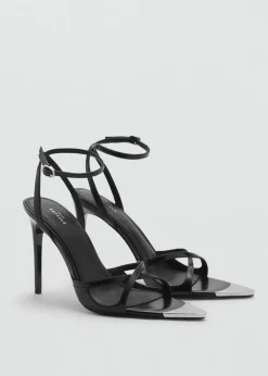 MANGO Buty*Sandały skórzane na obcasie z metalowym czubkiem