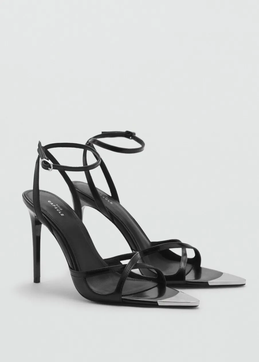 MANGO Buty*Sandały skórzane na obcasie z metalowym czubkiem