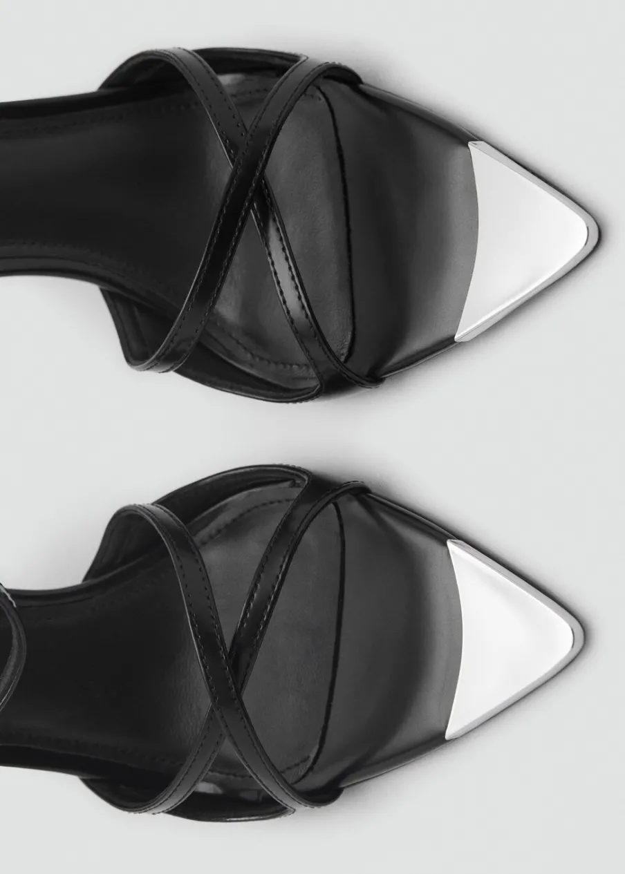 MANGO Buty*Sandały skórzane na obcasie z metalowym czubkiem