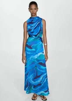 MANGO Sukienki I Kombinezony*Satynowa sukienka z nadrukiem i drapowanym dekoltem