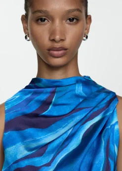 MANGO Sukienki I Kombinezony*Satynowa sukienka z nadrukiem i drapowanym dekoltem