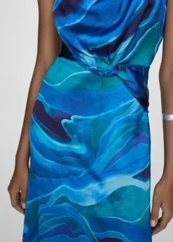 MANGO Sukienki I Kombinezony*Satynowa sukienka z nadrukiem i drapowanym dekoltem