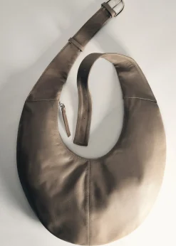 MANGO Torebki|Akcesoria Skórzane*Skórzana torba w kształcie półksiężyca